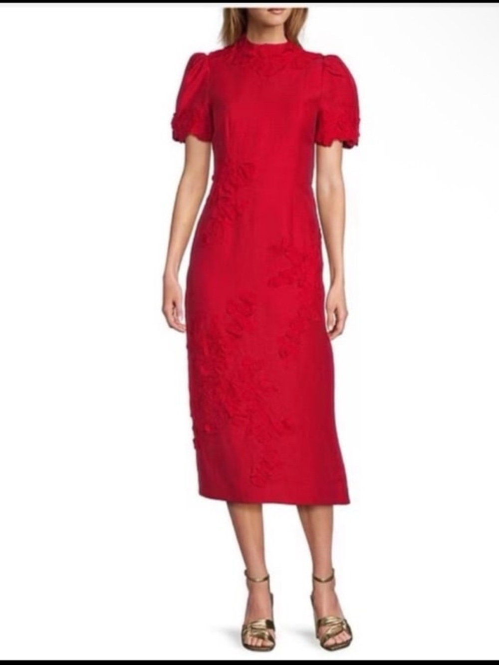 NWT Antonio Melani
Willow Floral Applique
Mock Neck
Short Sleeve Midi Dress